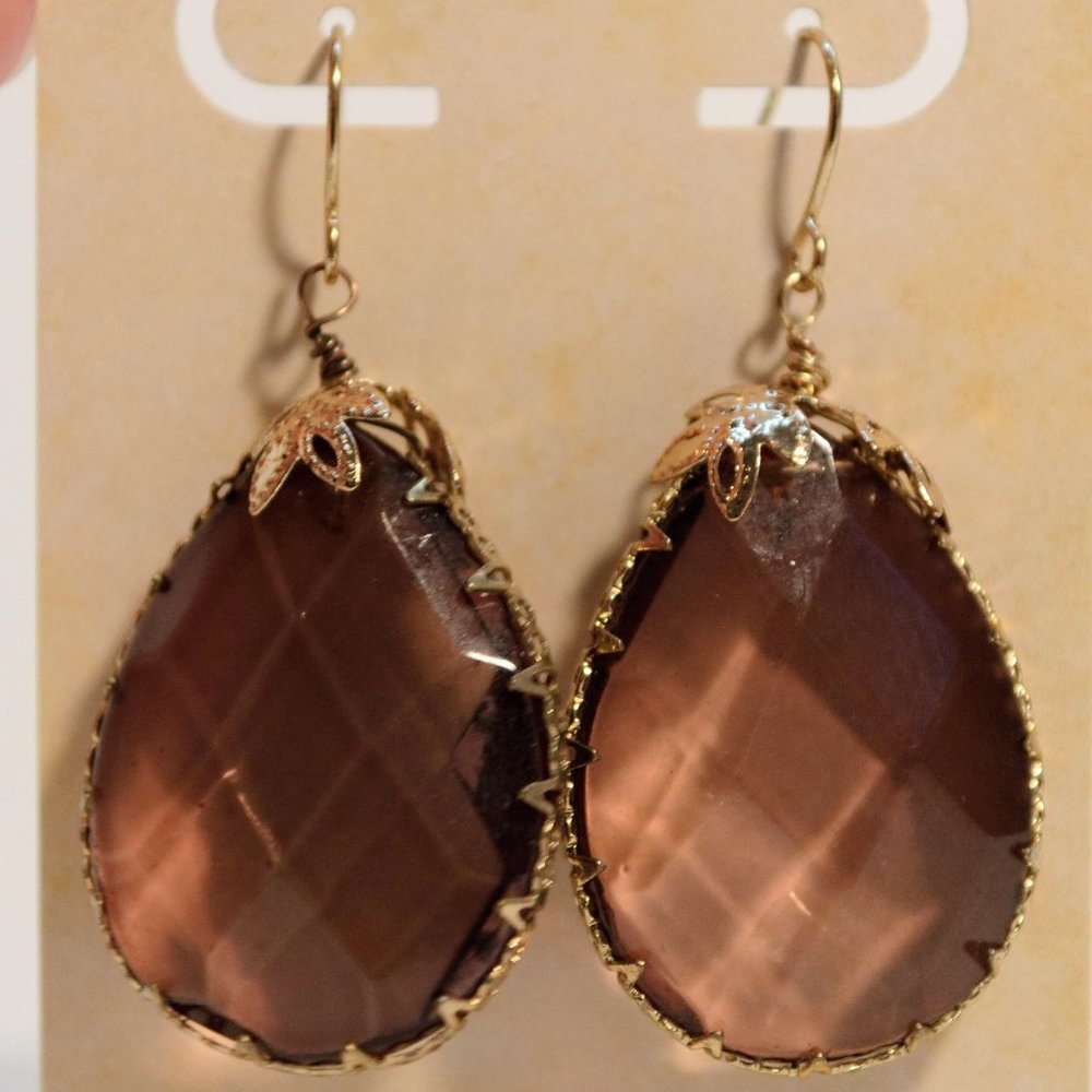 Amber glass pendant earrings